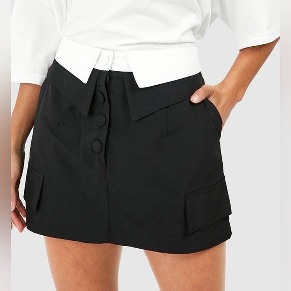 Boohoo Dresses & Skirts - Boohoo Black Mini Skirt with White Waistband